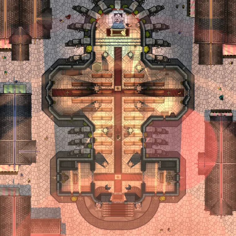 Cathedral floor plan, full-colour rendered style