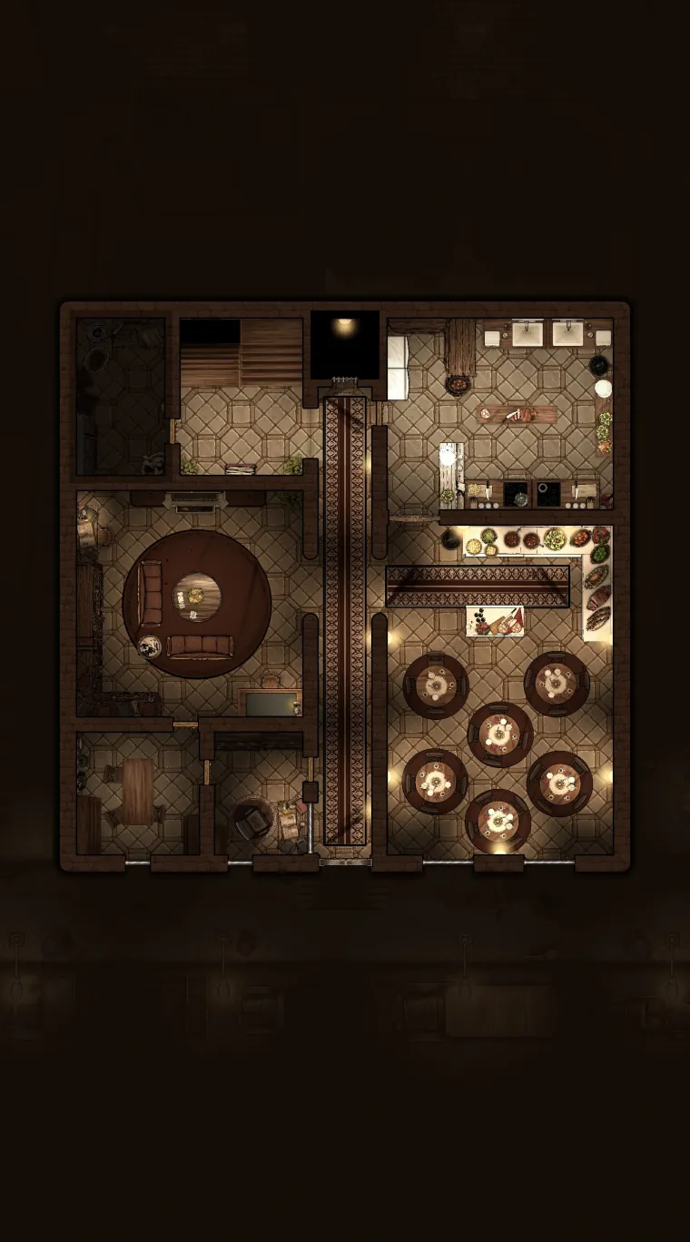 Dim interior ground floor of Harmony Hill